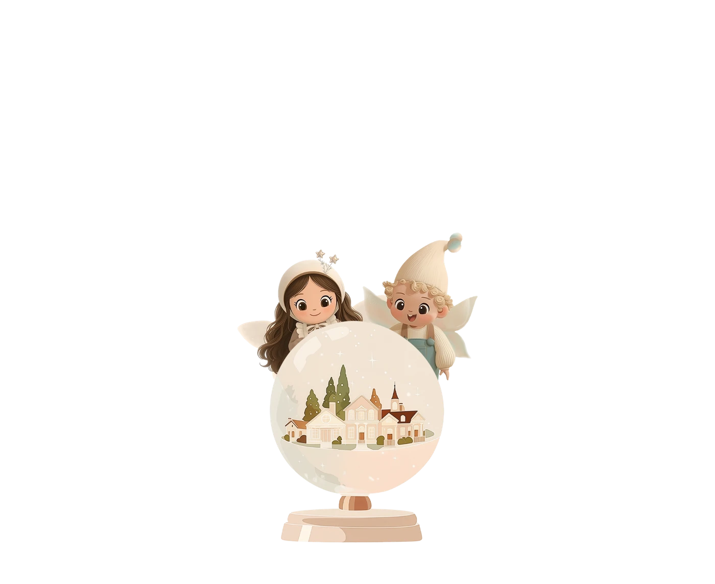 Glowie and Fizz looking into a magical globe